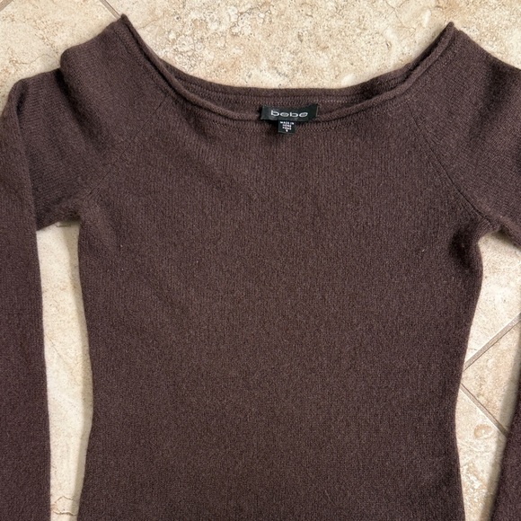 Bebe Cashmere Chocolate Brown Off-the-Shoulder Sweater - Picture 2 of 14